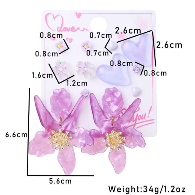 Spring summer colorful acrylic flower earrings set 6 pair