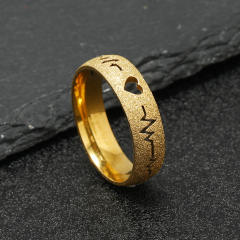 Creative hollow out heart heartbeat frosted stainless steel rings band