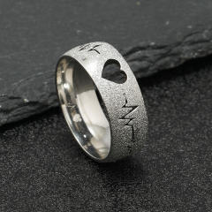 Creative hollow out heart heartbeat frosted stainless steel rings band