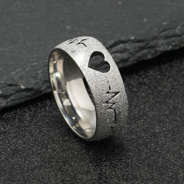Creative hollow out heart heartbeat frosted stainless steel rings band