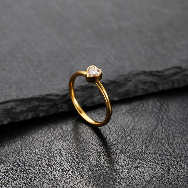 Korean fashion mother's day diamond heart stainless steel rings