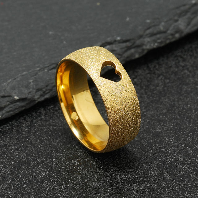 Creative hollow out heart heartbeat frosted stainless steel rings band