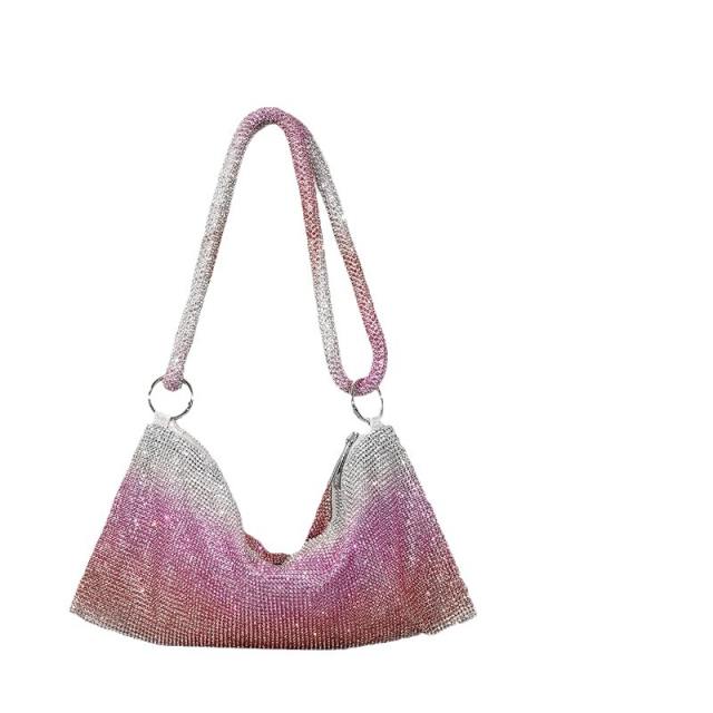 Sweet pink color full diamond women shoulder bag