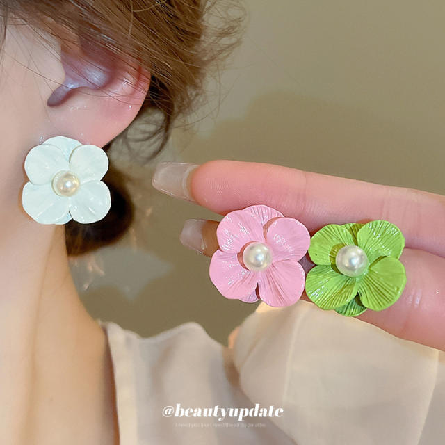 925 needle colorful petal flower studs earrings