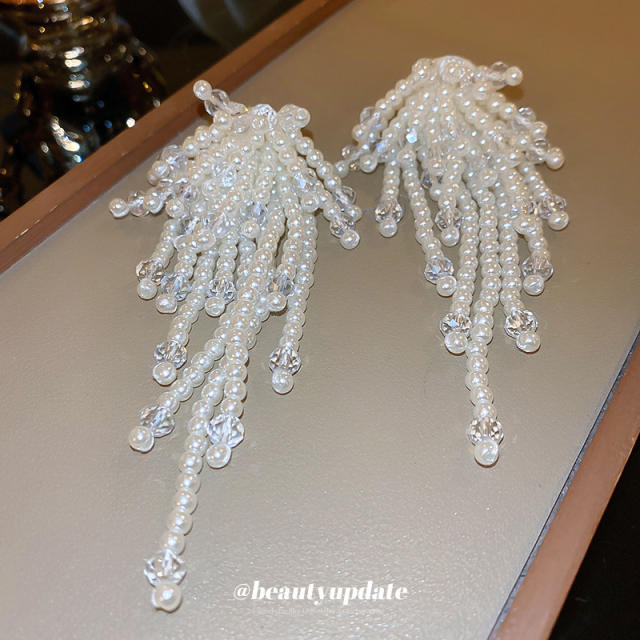 925 needle luxury pearl beaded tassel dangle earrings