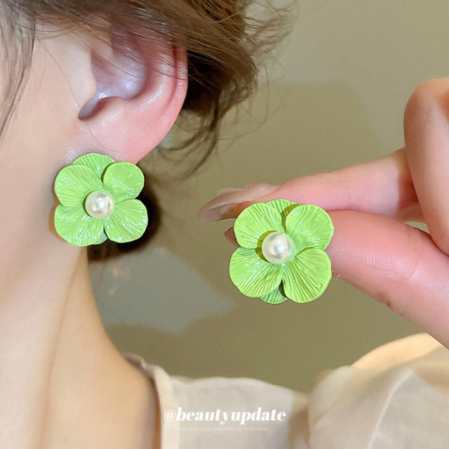 925 needle colorful petal flower studs earrings