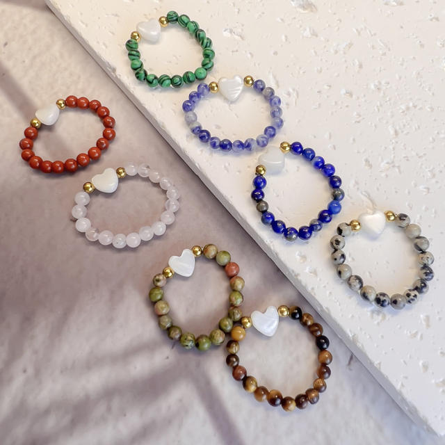 DIY colorful natural stone stainless steel bead elastic finger rings