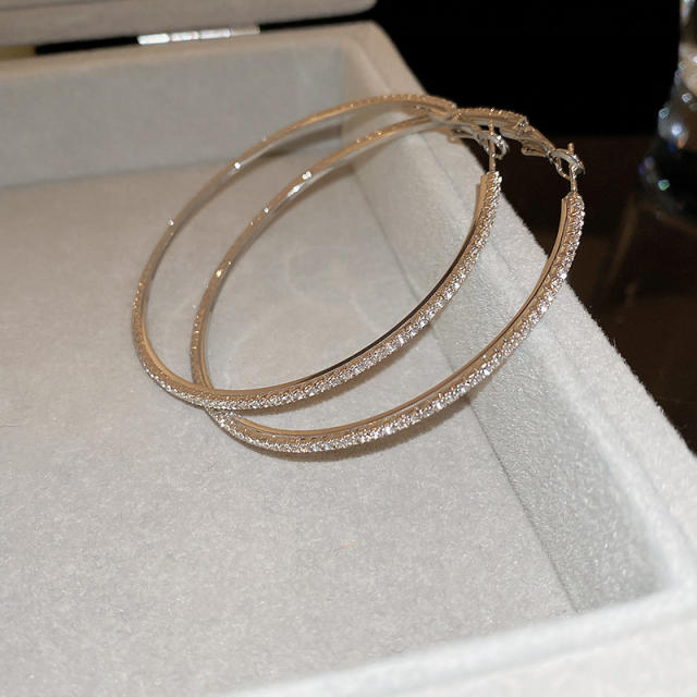 925 needle real gold plated diamond big hoop earrings