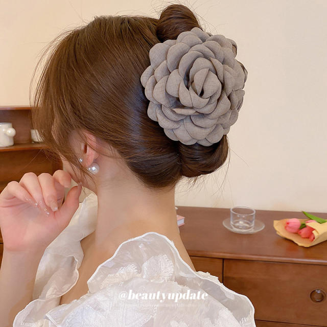 Elegant fabric flower oversized hair claw clips