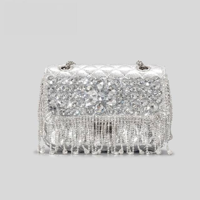 Luxury diamond tassel quilted pattern crossbody bag