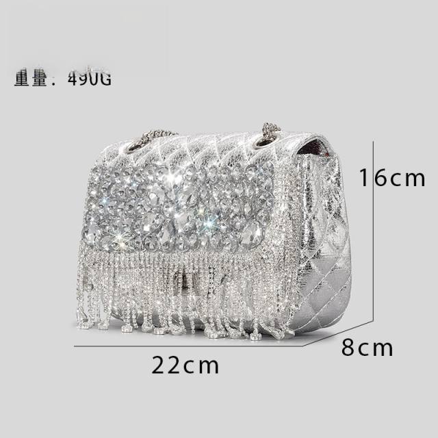Luxury diamond tassel quilted pattern crossbody bag