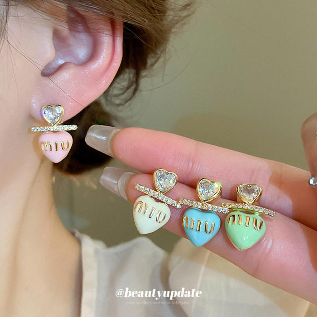 925 needle sweet color enamel heart women earrings