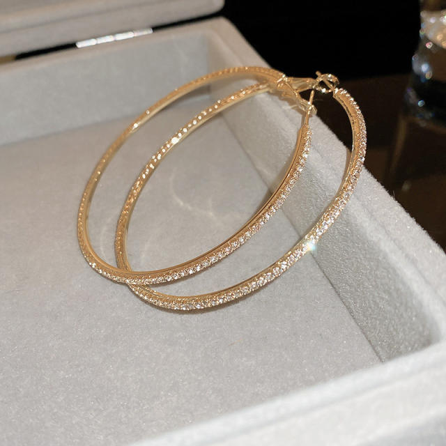 925 needle real gold plated diamond big hoop earrings