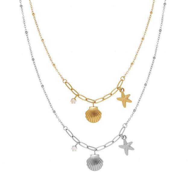 18KG ocean series shell starfish stainless steel dainty necklace