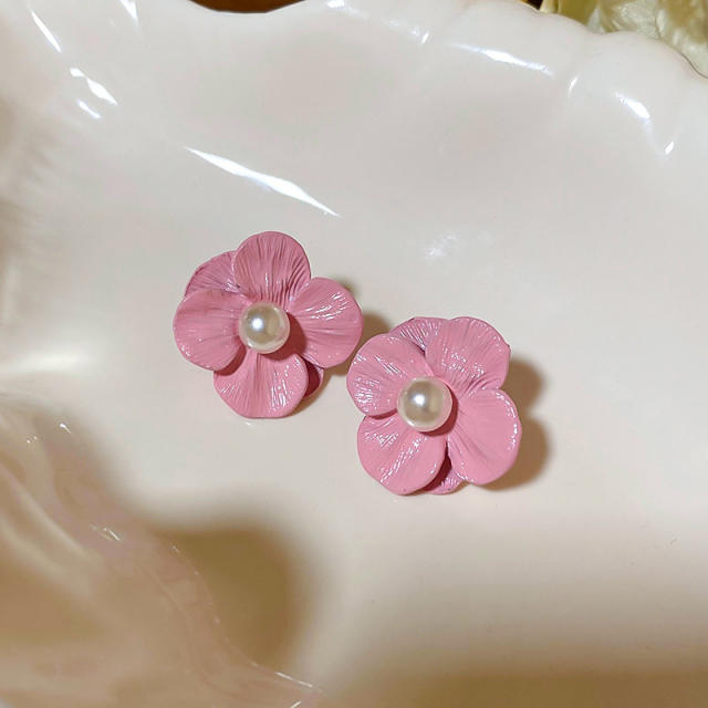 925 needle colorful petal flower studs earrings