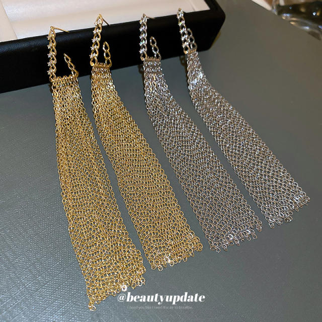 925 needle metal chain tassel long earrings for women