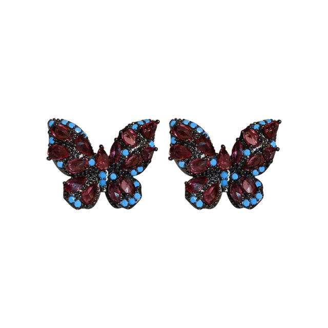 925 needle luxury color cubic zircon butterfly studs earrings