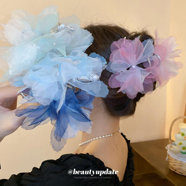 Spring colorful orgnaza flower hair claw clips