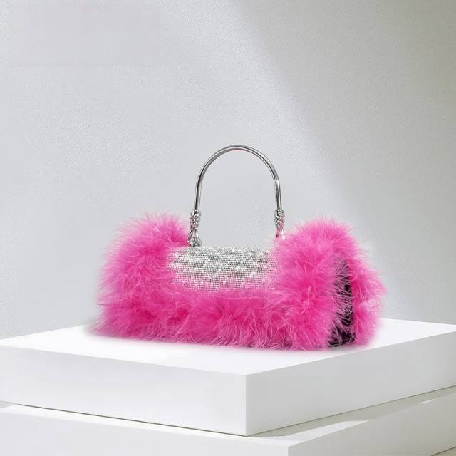 Luxury colorful feather full diamond women evening party bag