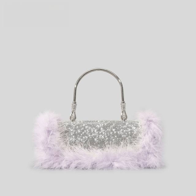 Luxury colorful feather full diamond women evening party bag