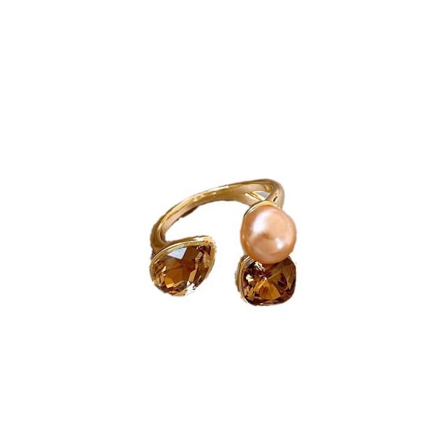 Real gold plated cubic zircon pearl lady finger rings