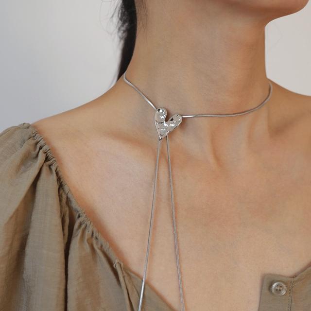 Silver color lava heart adjustable stainless steel necklace choker