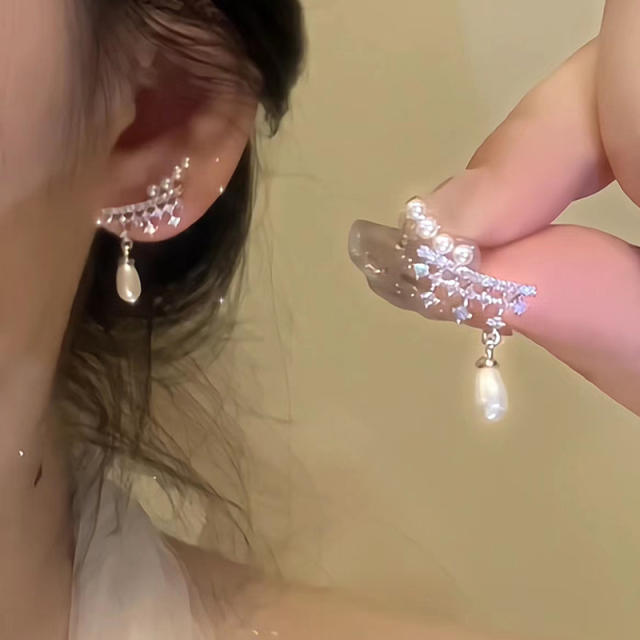 925 needle elegant diamond small drop earrings