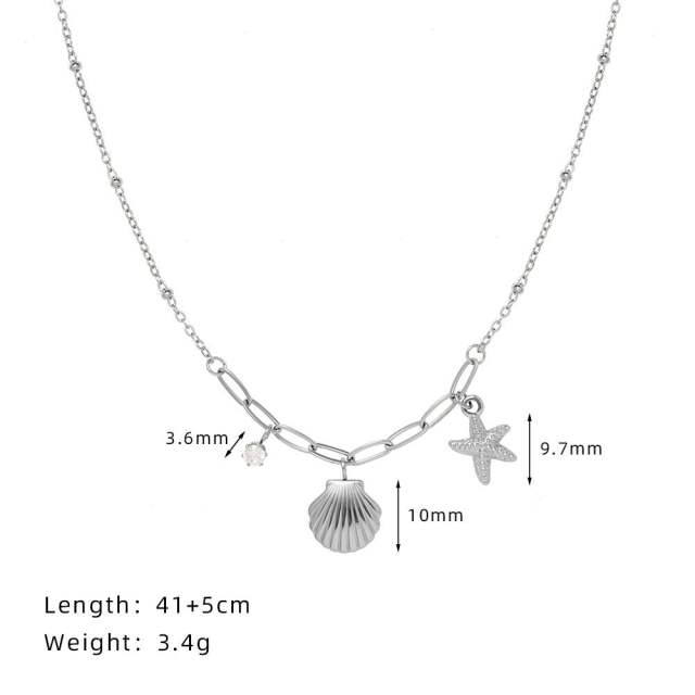 18KG ocean series shell starfish stainless steel dainty necklace