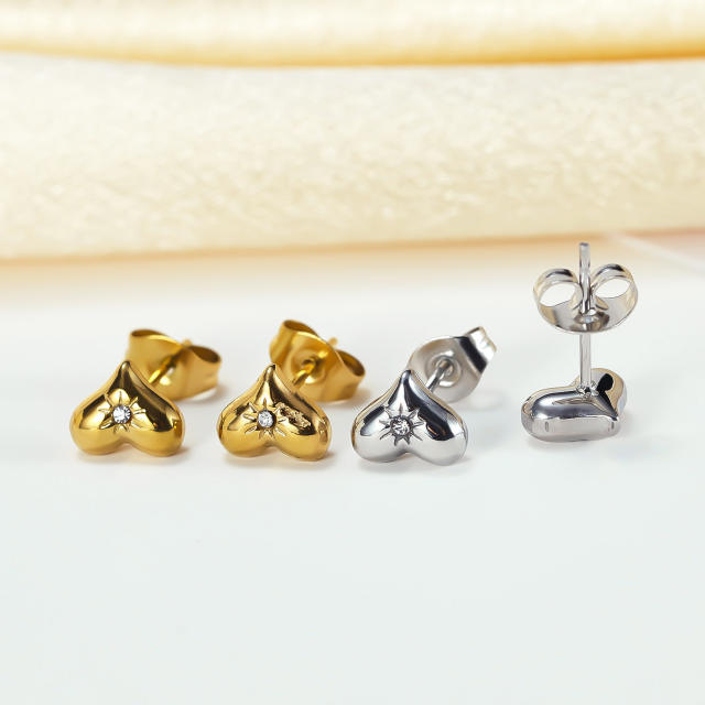 Korean fashion chic diamond heart stainless steel studs earrings