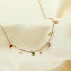 Concise colorful cubic zircon charm stainless steel anklet