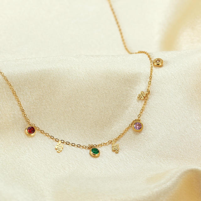 Concise colorful cubic zircon charm stainless steel anklet