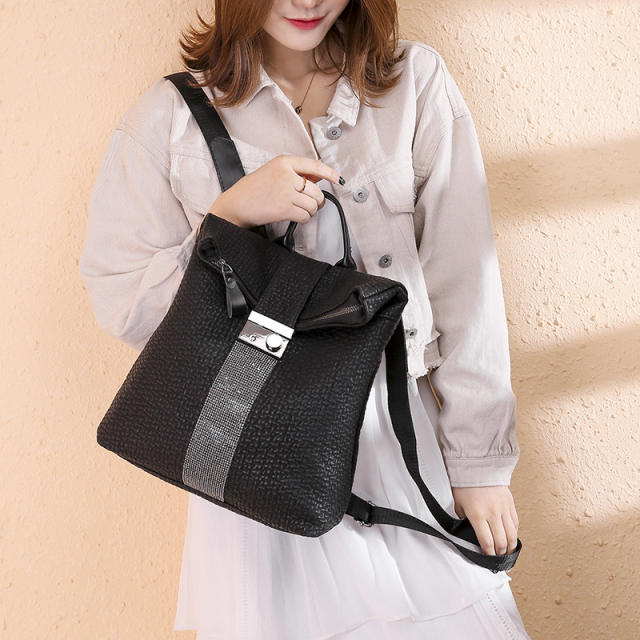 Casual black color PU leather backpack