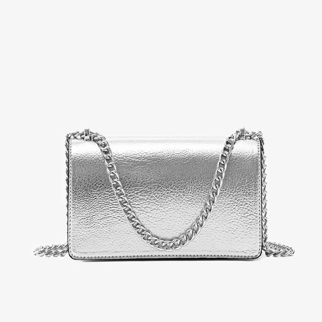 Elegant silver color PU leather chain bag