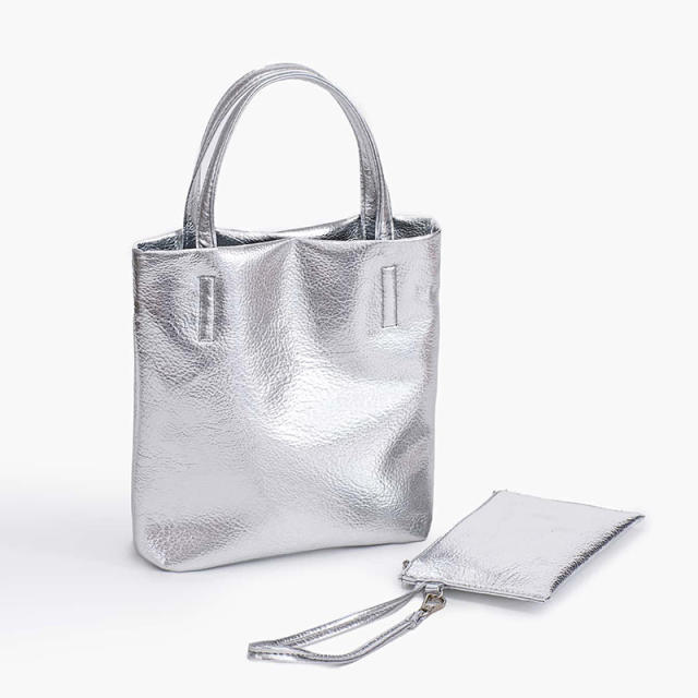 Personality silver color PU leather small crossbody bag