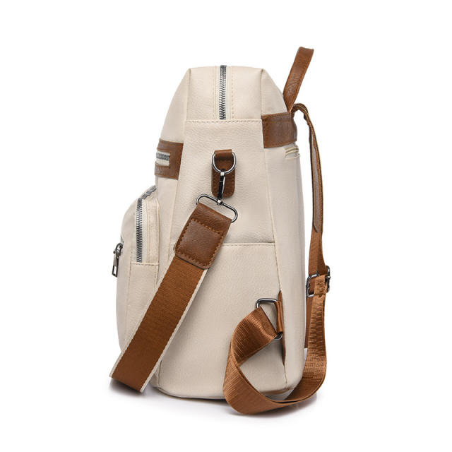 Vintage PU material contrast color outdoor backpack
