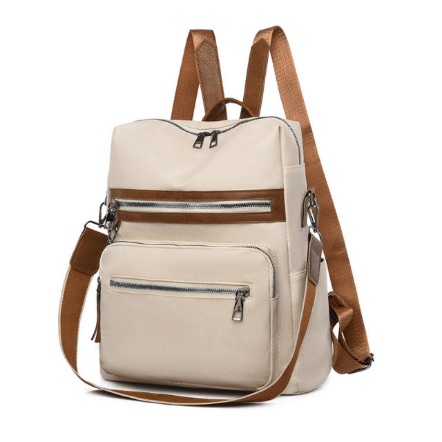 Vintage PU material contrast color outdoor backpack