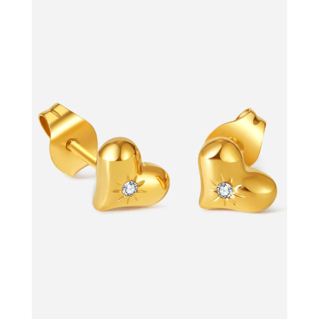 Korean fashion chic diamond heart stainless steel studs earrings