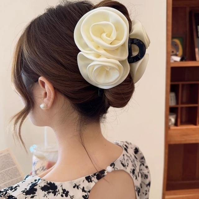 Large size elegant rose flower hair claw clips