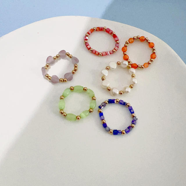 INS colorful crystal opal stone stainless steel bead elastic rings