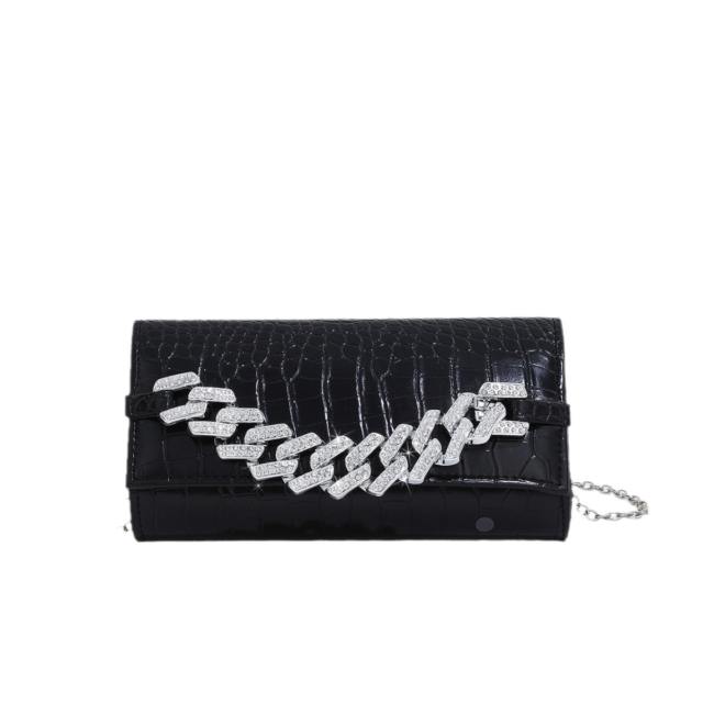 Deilcate diamond chain PU leather women clutch bag