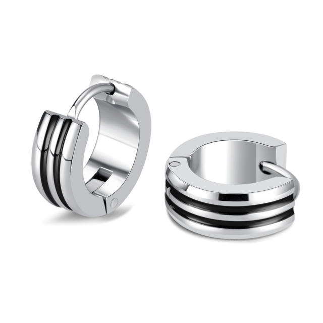 Simple stainless steel huggie earrings for men