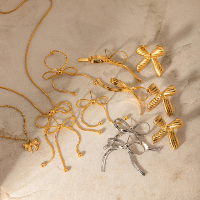Hot sale bow series stainless steel necklace earrings set