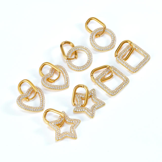 Delicate full diamond circle star stainless steel earrings