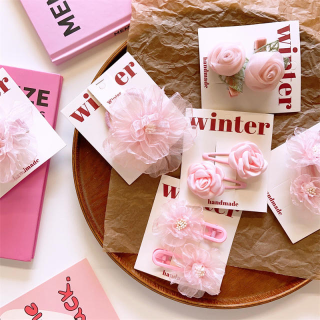 Korean fashion sweet pink color flower hair clips set for kids