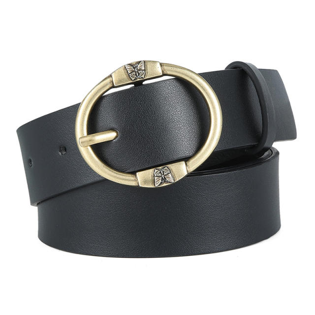 Oval shape PU leather women buckle belt