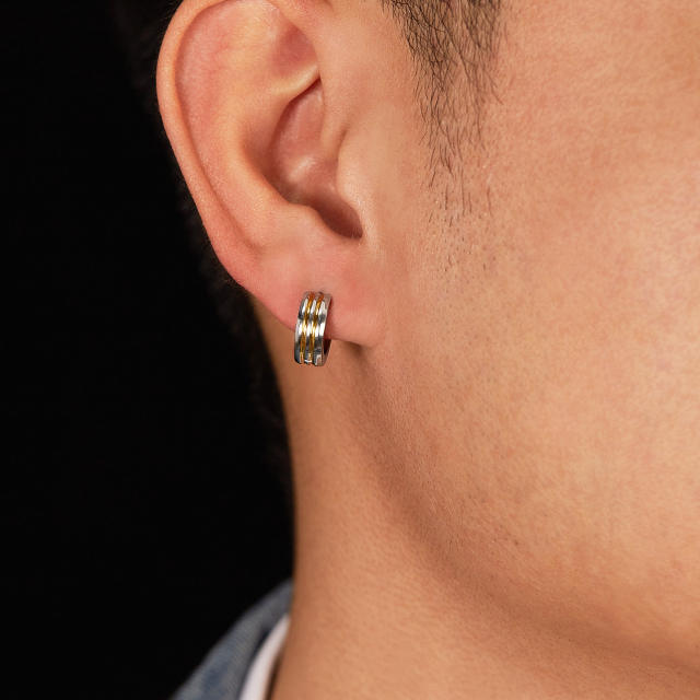 Simple stainless steel huggie earrings for men