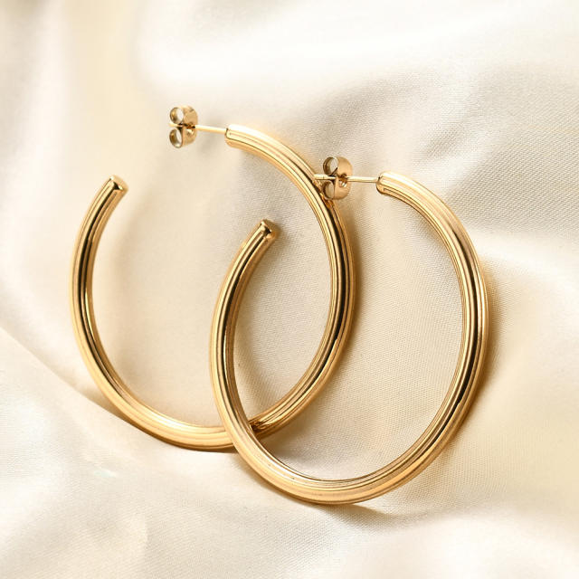 18KG simple big hoop stainless steel earrings