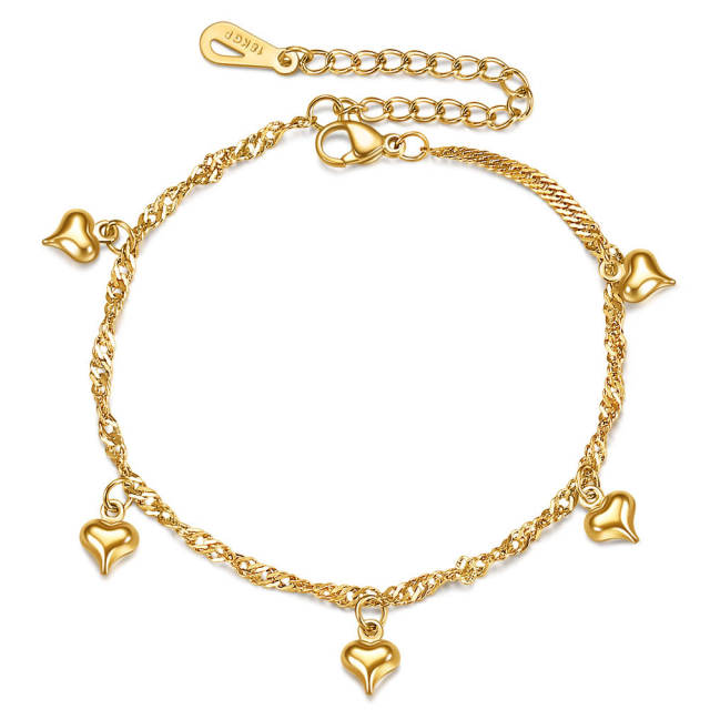 18KG concise heart charm stainless steel bracelet