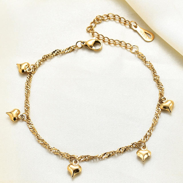 18KG concise heart charm stainless steel bracelet