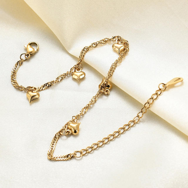 18KG concise heart charm stainless steel bracelet